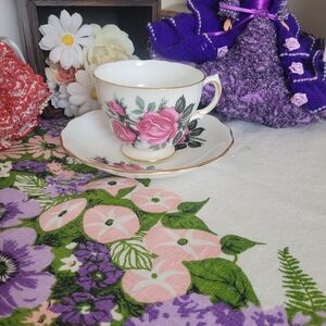 Vintage Royal Vale Bone China Teacup and Saucer set Pink Rose W Gold